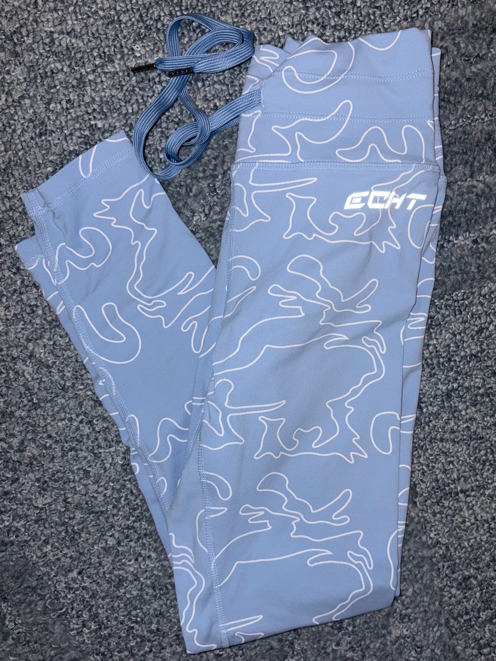 ECHT Light Blue Leggings with White Abstract Line Print